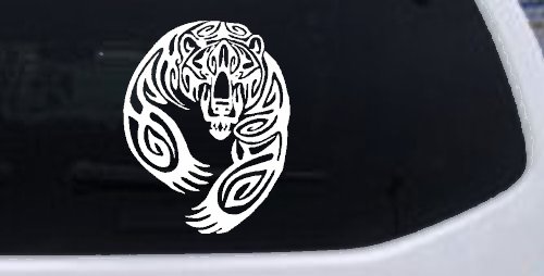 Tribal Indian native American Bear Western Car or Truck Window Vinyl Decal Sticker (White)