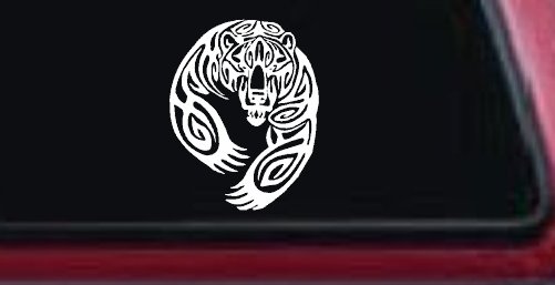Tribal Indian native American Bear Western Car or Truck Window Vinyl Decal Sticker (White)
