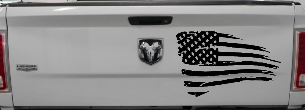 Distressed Tethered Worn US American Flag  Patriotic Car or Truck Window Decal Sticker