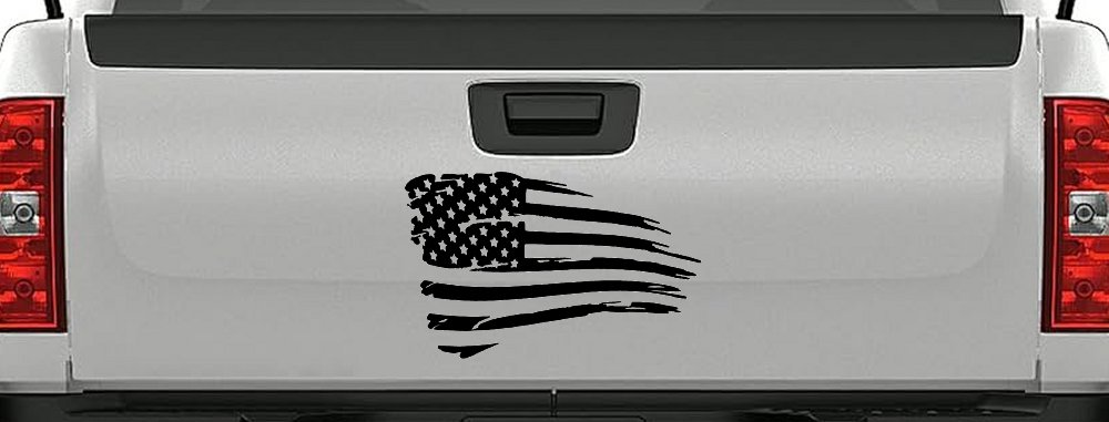 Distressed Tethered Worn US American Flag  Patriotic Car or Truck Window Decal Sticker