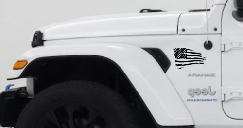 Distressed Tethered Worn US American Flag  Patriotic Car or Truck Window Vinyl Decal Sticker (Black)