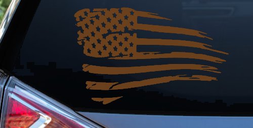 Distressed Tethered Worn US American Flag  Patriotic Car or Truck Window Decal Sticker