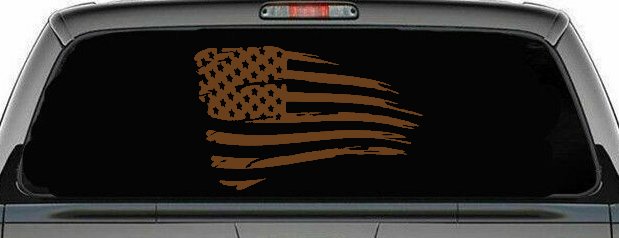 Distressed Tethered Worn US American Flag  Patriotic Car or Truck Window Decal Sticker