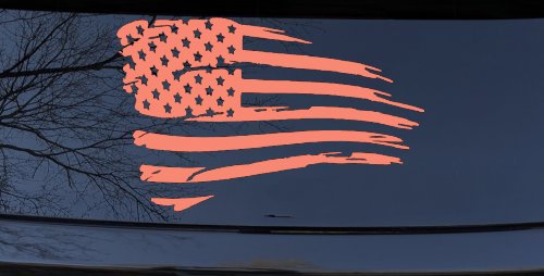 Distressed Tethered Worn US American Flag  Patriotic Car or Truck Window Decal Sticker