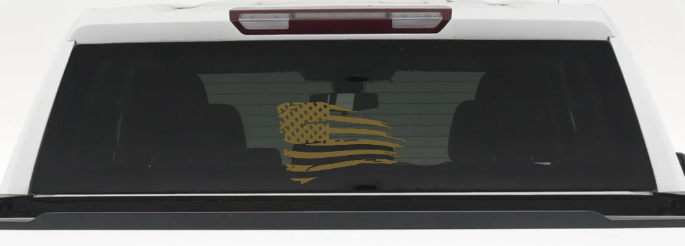 Distressed Tethered Worn US American Flag  Patriotic Car or Truck Window Decal Sticker
