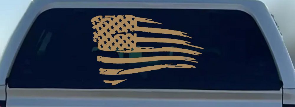 Distressed Tethered Worn US American Flag  Patriotic Car or Truck Window Decal Sticker