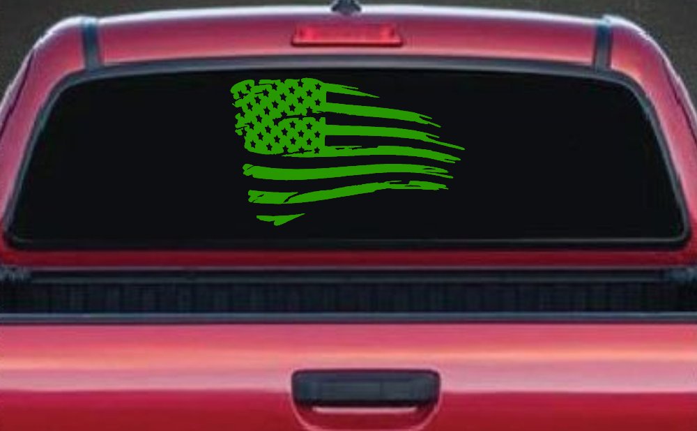 Distressed Tethered Worn US American Flag  Patriotic Car or Truck Window Decal Sticker
