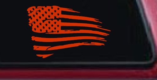 Distressed Tethered Worn US American Flag  Patriotic Car or Truck Window Decal Sticker