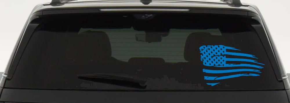 Distressed Tethered Worn US American Flag  Patriotic Car or Truck Window Decal Sticker