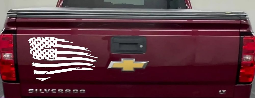 Distressed Tethered Worn US American Flag  Patriotic Car or Truck Window Decal Sticker