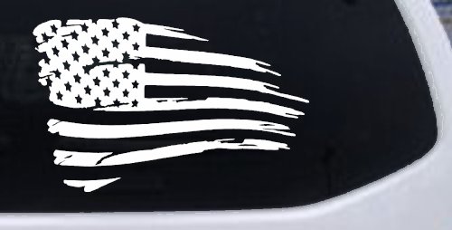 Distressed Tethered Worn US American Flag  Patriotic Car or Truck Window Decal Sticker
