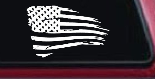 Distressed Tethered Worn US American Flag  Patriotic Car or Truck Window Decal Sticker