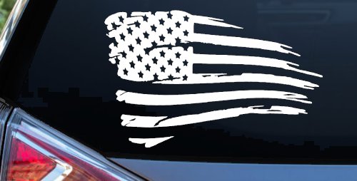 Distressed Tethered Worn US American Flag  Patriotic Car or Truck Window Decal Sticker