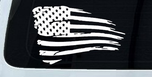 Distressed Tethered Worn US American Flag  Patriotic Car or Truck Window Decal Sticker