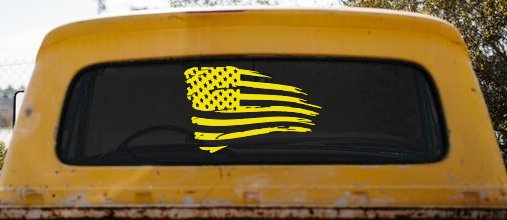 Distressed Tethered Worn US American Flag  Patriotic Car or Truck Window Decal Sticker