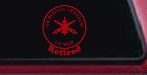 US Army Air Defense Artillery Retired Military Car or Truck Window Decal Sticker (Red)