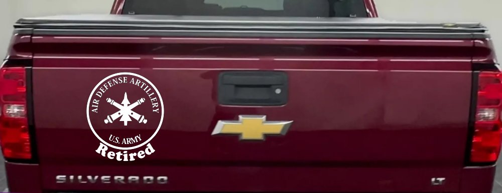 US Army Air Defense Artillery Retired Military Car or Truck Window Decal Sticker (White)