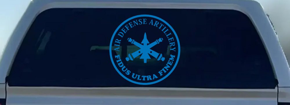 US Army Air Defense Artillery Fidus Ultra Finem Military Car or Truck Window Decal Sticker (Sky Blue)