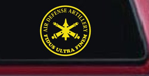 US Army Air Defense Artillery Fidus Ultra Finem Military Car or Truck Window Decal Sticker (Yellow)