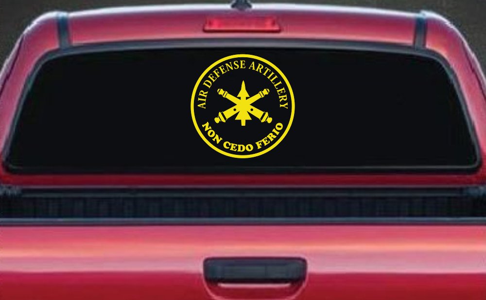 US Army Air Defense Artillery Non Cedo Ferio Military Car or Truck Window Decal Sticker (Yellow)