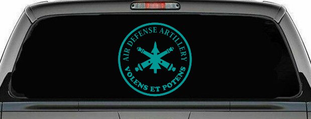 US Army Air Defense Artillery VOLENS ET POTENS Military Car or Truck Window Decal Sticker (Turquoise)