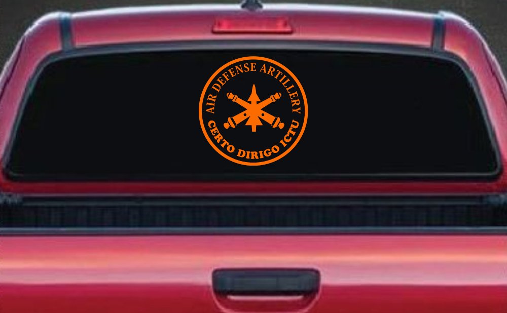US Army Air Defense Artillery CERTO DIRIGO ICTU Military Car or Truck Window Decal Sticker (Orange)
