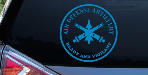 US Army Air Defense Artillery Ready and Vigilant Military Car or Truck Window Vinyl Decal Sticker (Blue)