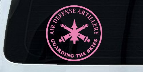US Army Air Defense Artillery GUARDING THE SKIES Military Car or Truck Window Decal Sticker (Pink)