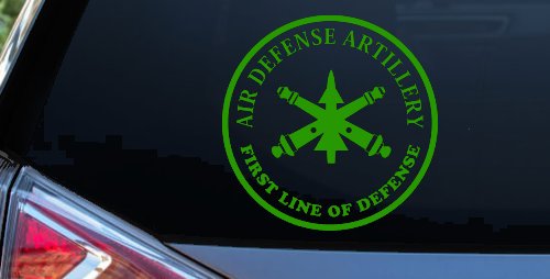 US Army Air Defense Artillery FIRST LINE OF DEFENSE Military Car or Truck Window Decal Sticker (Lime)