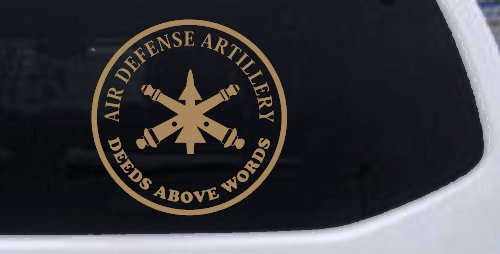 US Army Air Defense Artillery DEEDS ABOVE WORDS Military Car or Truck Window Decal Sticker (Light Brown)
