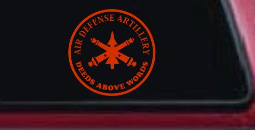 US Army Air Defense Artillery DEEDS ABOVE WORDS Military Car or Truck Window Decal Sticker (Orange Red)