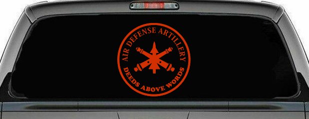 US Army Air Defense Artillery DEEDS ABOVE WORDS Military Car or Truck Window Decal Sticker (Orange Red)