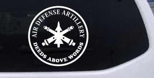 US Army Air Defense Artillery DEEDS ABOVE WORDS Military Car or Truck Window Vinyl Decal Sticker (White)