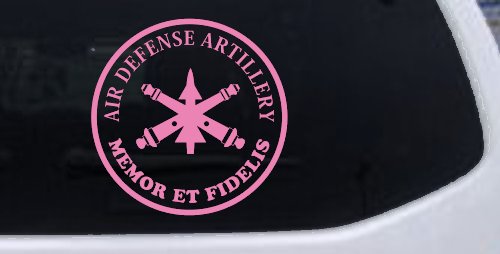 US Army Air Defense Artillery MEMOR ET FIDELIS Military Car or Truck Window Decal Sticker (Pink)