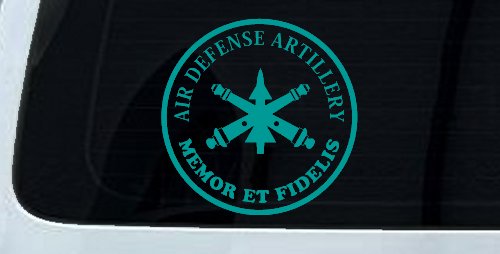 US Army Air Defense Artillery MEMOR ET FIDELIS Military Car or Truck Window Decal Sticker (Turquoise)