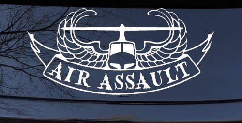 US Army Airborne Air Assault Helicopter With Banner Military Car or Truck Window Vinyl Decal Sticker (White)