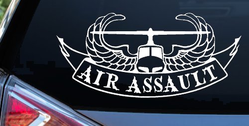 US Army Airborne Air Assault Helicopter With Banner Military Car or Truck Window Decal Sticker (White)