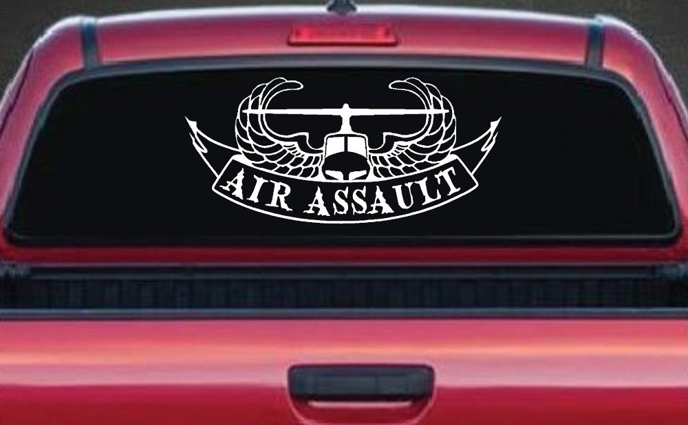 US Army Airborne Air Assault Helicopter With Banner Military Car or Truck Window Vinyl Decal Sticker (White)
