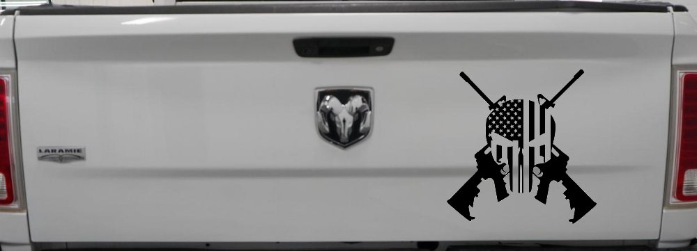 Punisher US American Flag Crossed AR15 Guns Car or Truck Window Decal Sticker