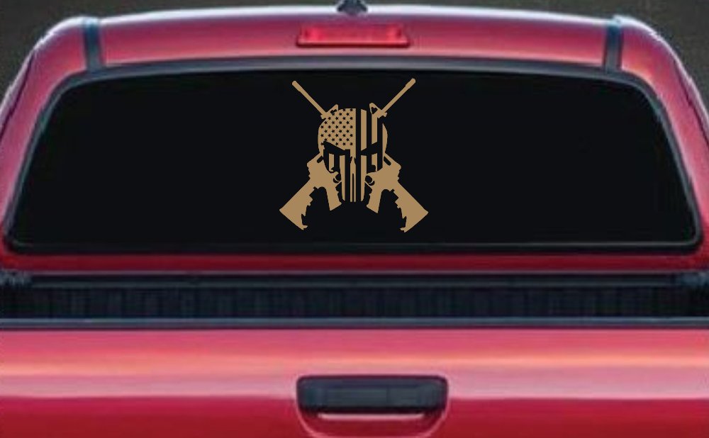 Punisher US American Flag Crossed AR15 Guns Car or Truck Window Decal Sticker