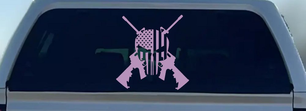 Punisher US American Flag Crossed AR15 Guns Car or Truck Window Decal Sticker