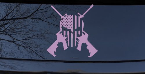 Punisher US American Flag Crossed AR15 Guns Car or Truck Window Decal Sticker
