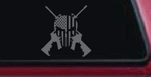 Punisher US American Flag Crossed AR15 Guns Car or Truck Window Decal Sticker