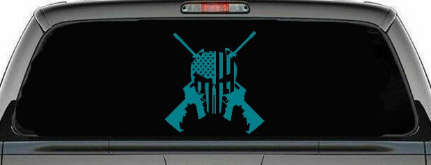 Punisher US American Flag Crossed AR15 Guns Car or Truck Window Decal Sticker