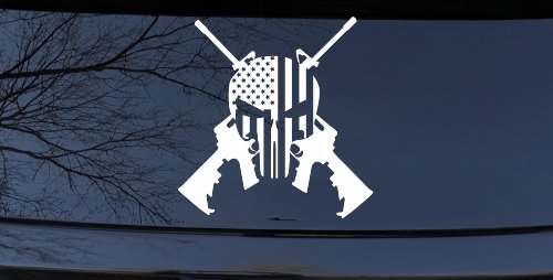 Punisher US American Flag Crossed AR15 Guns Car or Truck Window Decal Sticker