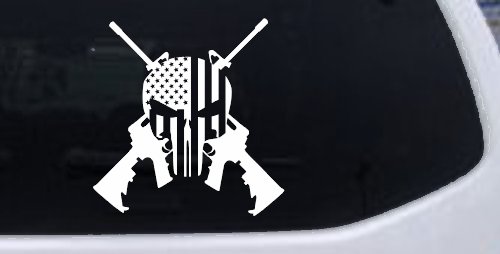 Punisher US American Flag Crossed AR15 Guns Car or Truck Window Decal Sticker