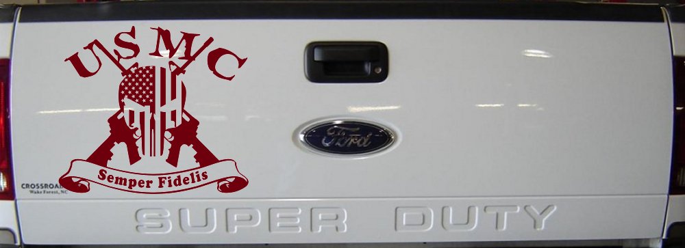 USMC Semper Fidelis Punisher Skull US Flag Crossed AR15 Guns Military Car or Truck Window Decal Sticker