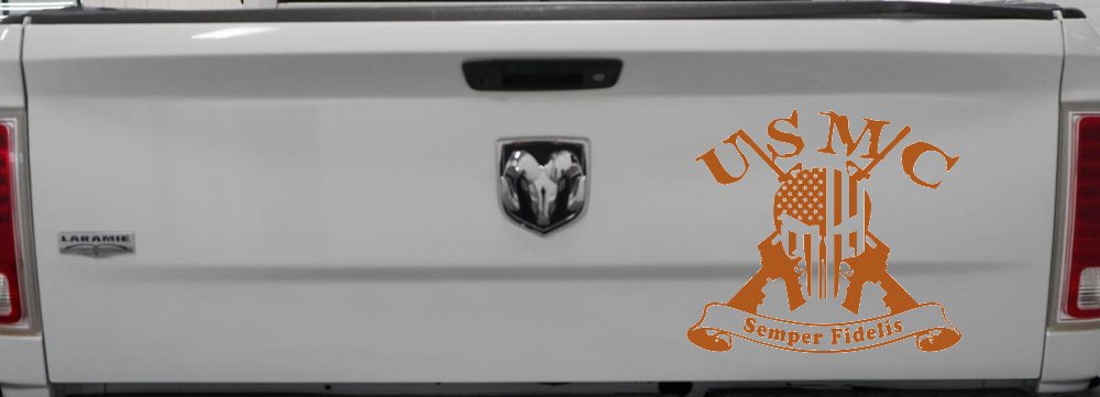 USMC Semper Fidelis Punisher Skull US Flag Crossed AR15 Guns Military Car or Truck Window Decal Sticker