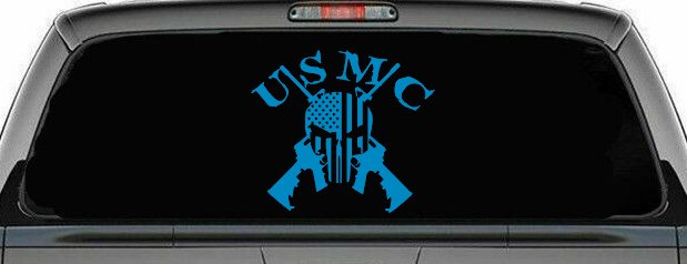 USMC Punisher Skull US Flag Crossed AR15 Guns Military Car or Truck Window Vinyl Decal Sticker (Blue)