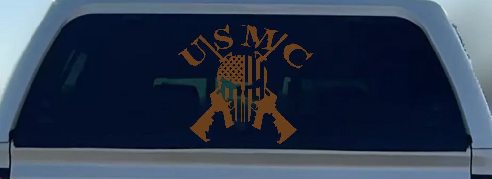 USMC Punisher Skull US Flag Crossed AR15 Guns Military Car or Truck Window Decal Sticker (Copper)